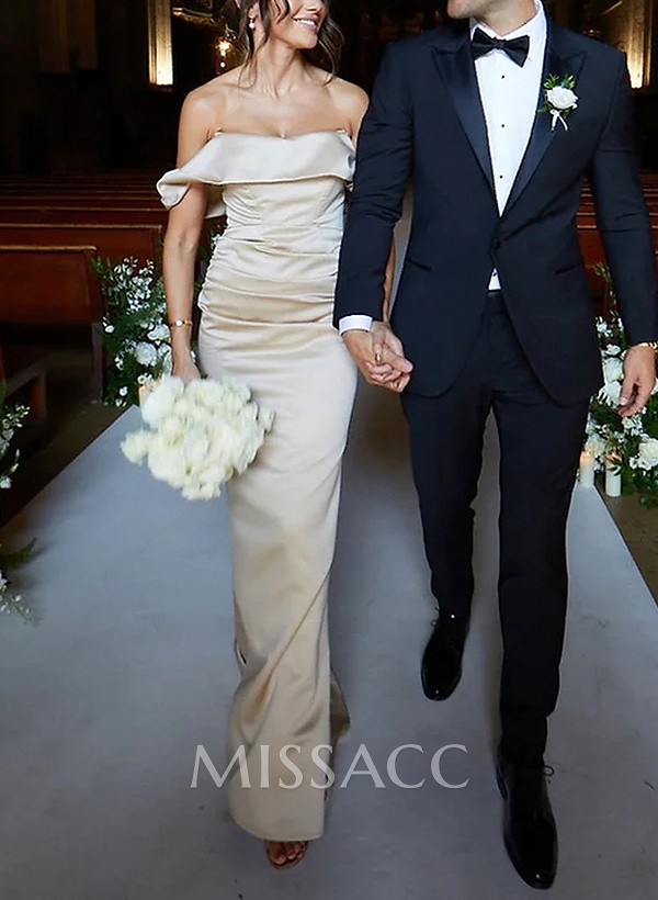 Off-The-Shoulder Sleeveless Sweep Train Satin Bridesmaid Dresses Off-The-Shoulder Sleeveless Sweep Train Satin Bridesmaid Dresses
