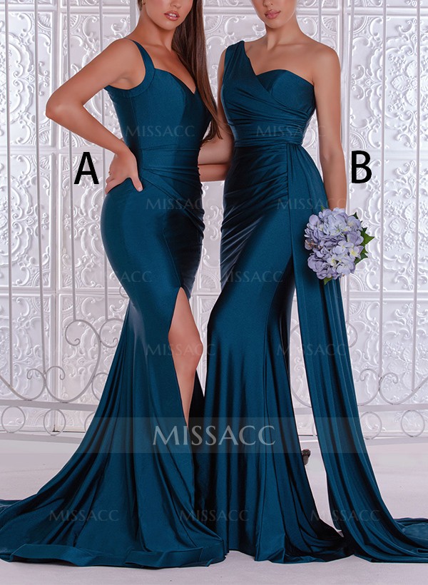 Trumpet/Mermaid One-Shoulder Silk Like Satin Bridesmaid Dresses