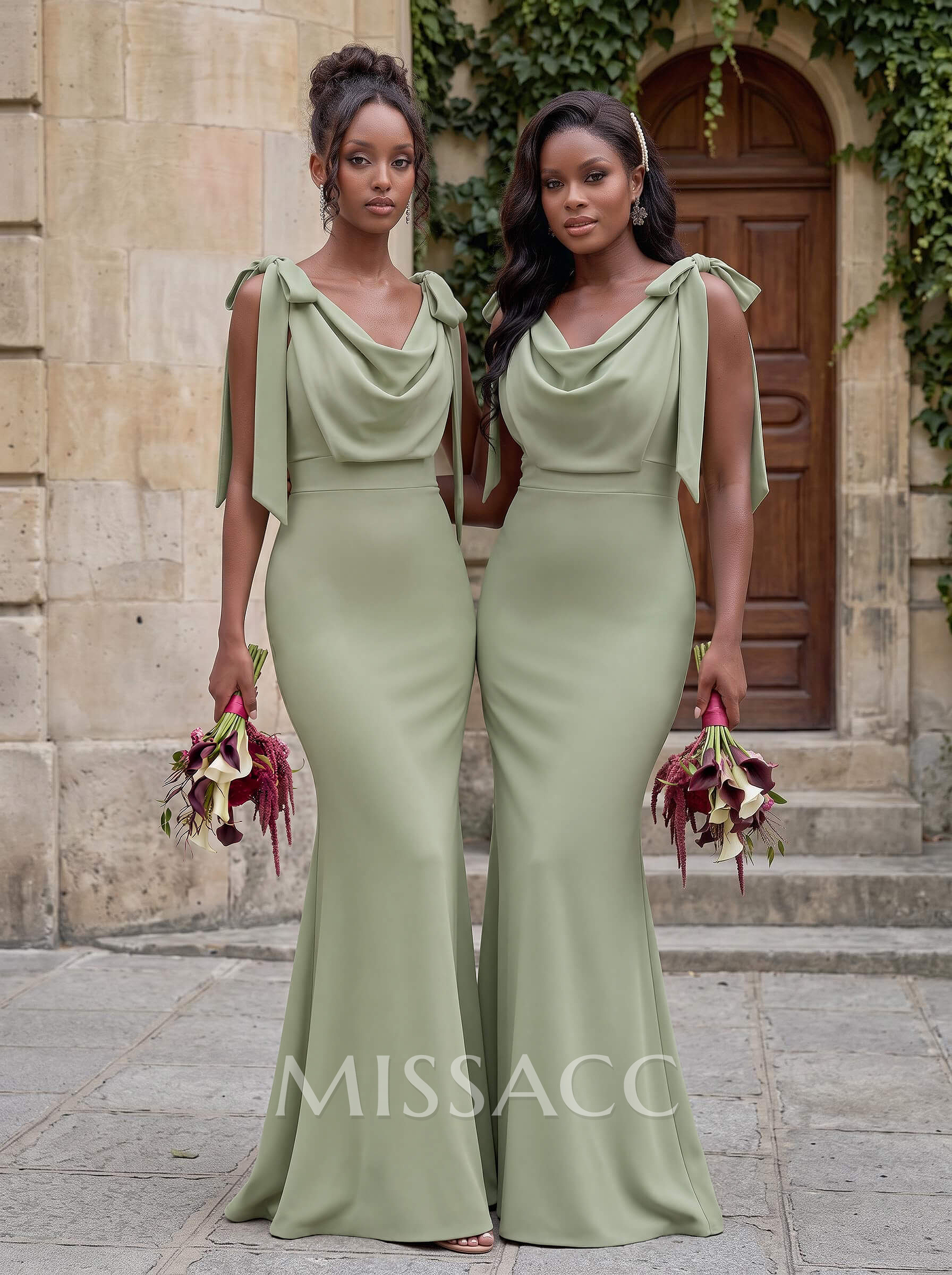 Cowl Neck Sleeveless Floor-Length Bridesmaid Dresses