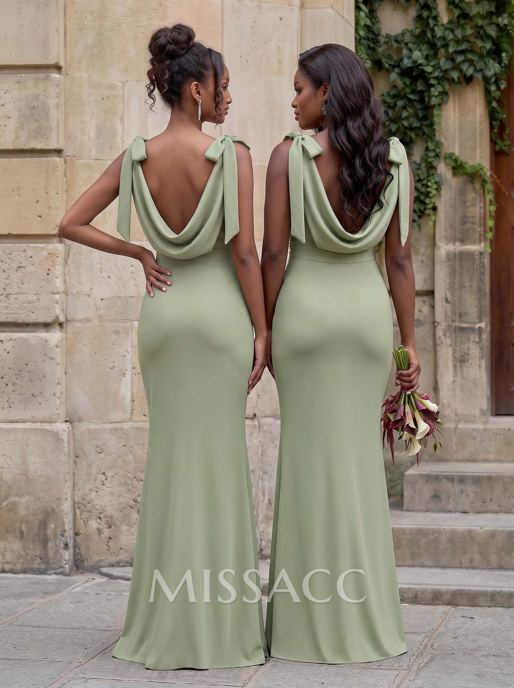 Cowl Neck Sleeveless Floor-Length Bridesmaid Dresses