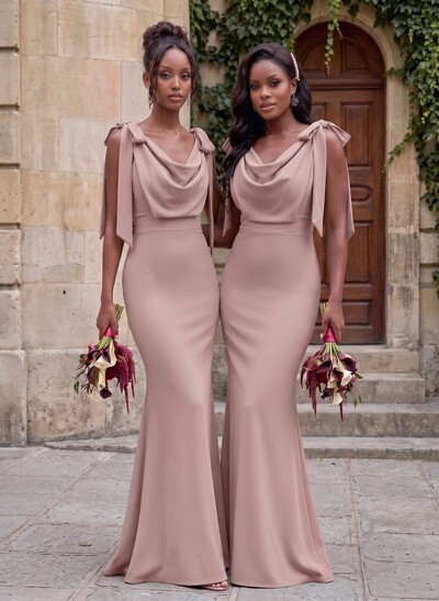 Cowl Neck Sleeveless Floor-Length Bridesmaid Dresses