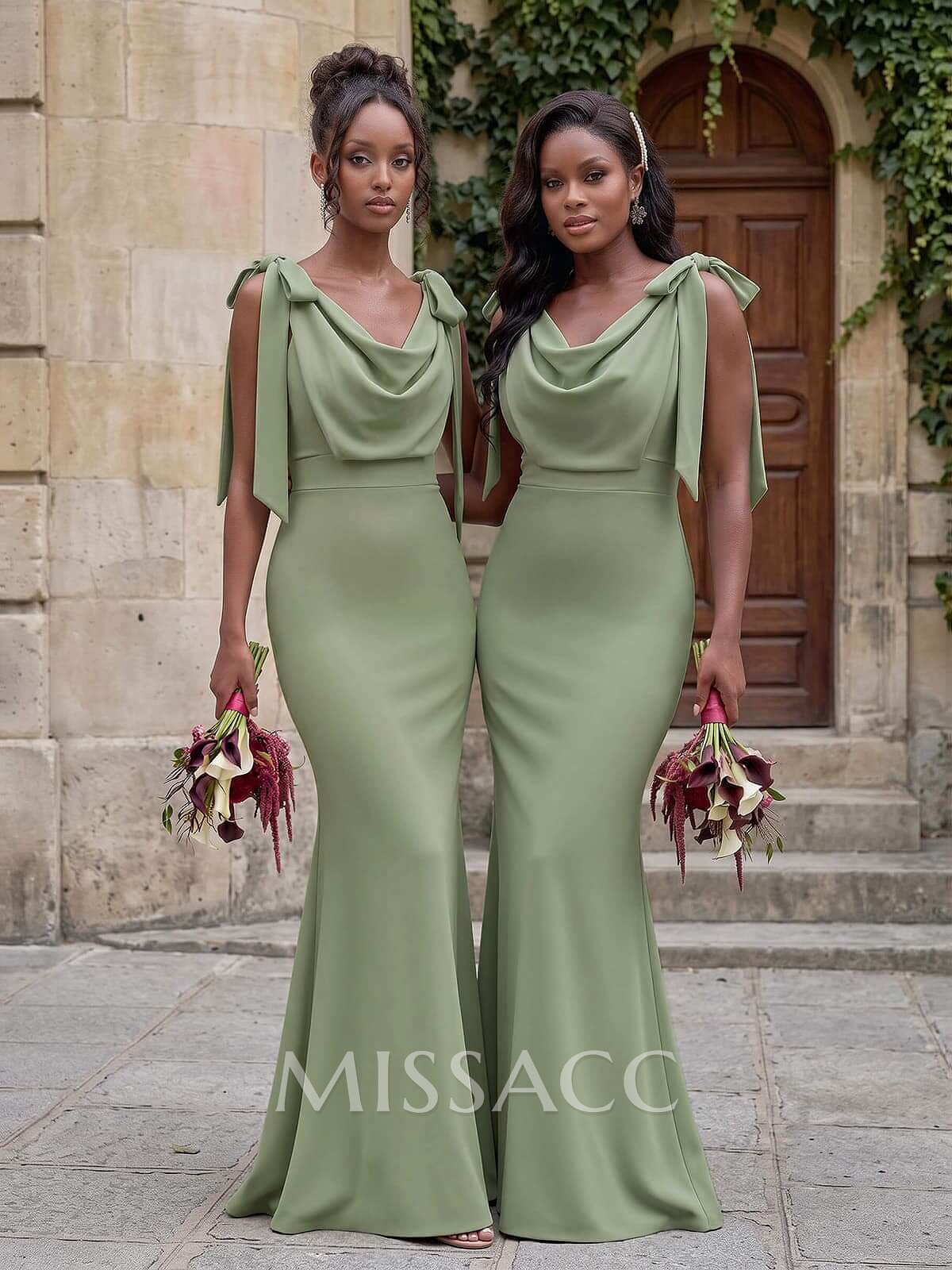 Cowl Neck Sleeveless Floor-Length Bridesmaid Dresses
