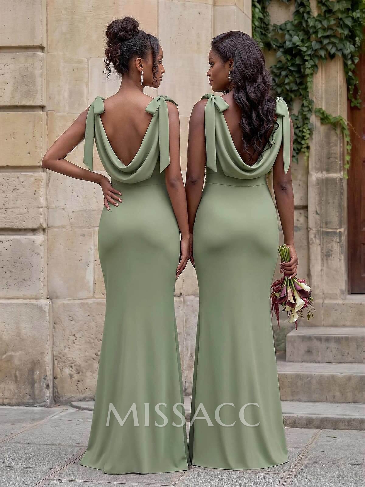 Cowl Neck Sleeveless Floor-Length Bridesmaid Dresses