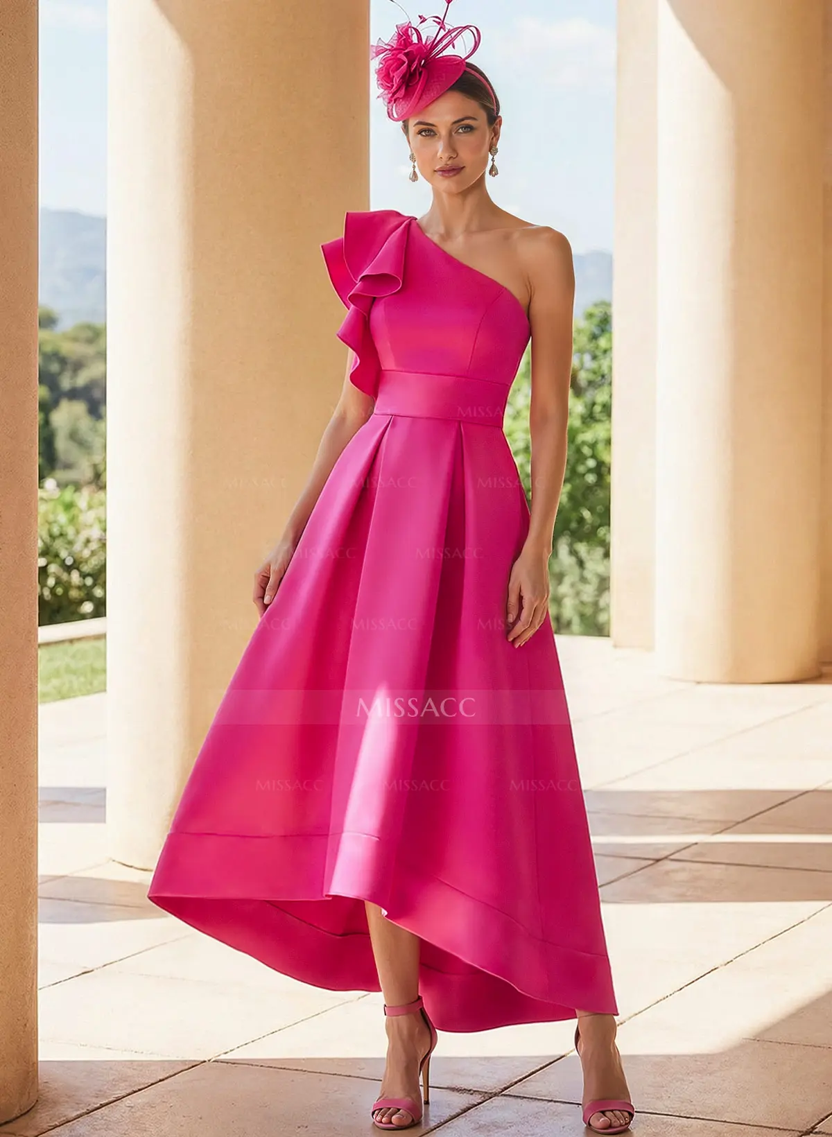 open lace back dress One-Shoulder Short Pink Homecoming Dress with Print– PromGirl