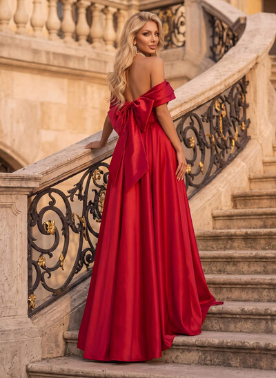 Off-The-Shoulder Satin A-Line Evening Dresses With Pockets