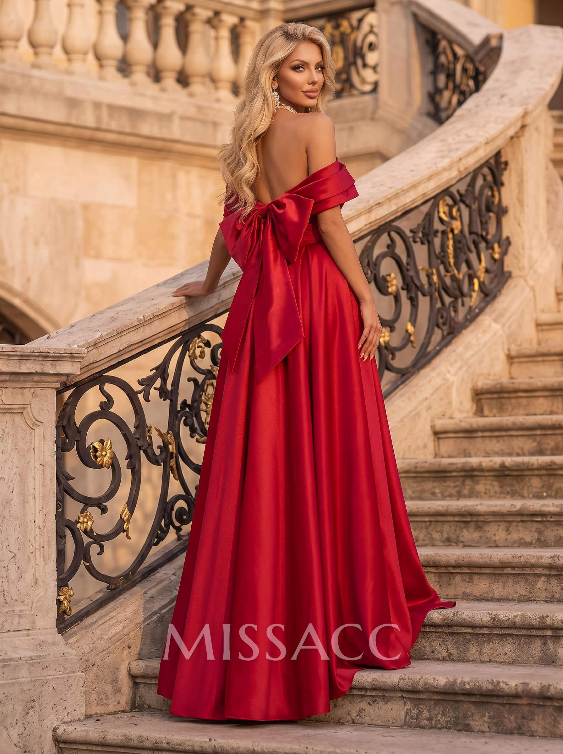 Off-The-Shoulder Satin A-Line Evening Dresses With Pockets Off-The-Shoulder Satin A-Line Evening Dresses With Pockets