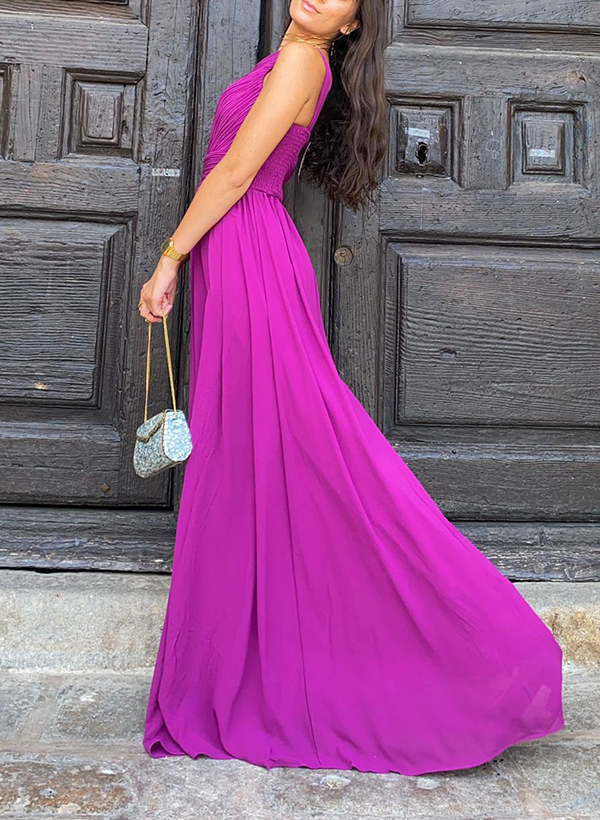 A-Line One-Shoulder Sleeveless Floor-Length Chiffon Mother Of The Bride Dresses