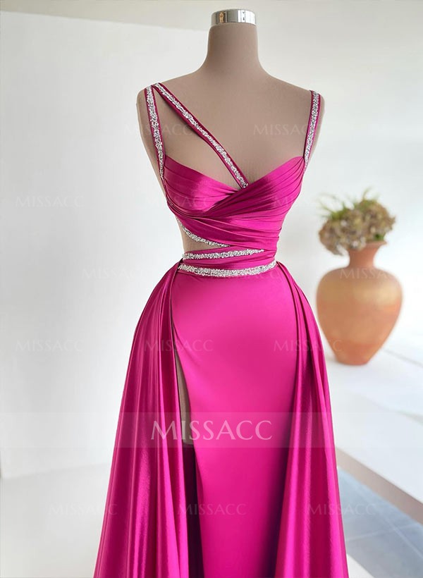 Sheath/Column Sleeveless Sweep Train Charmeuse Evening Dresses