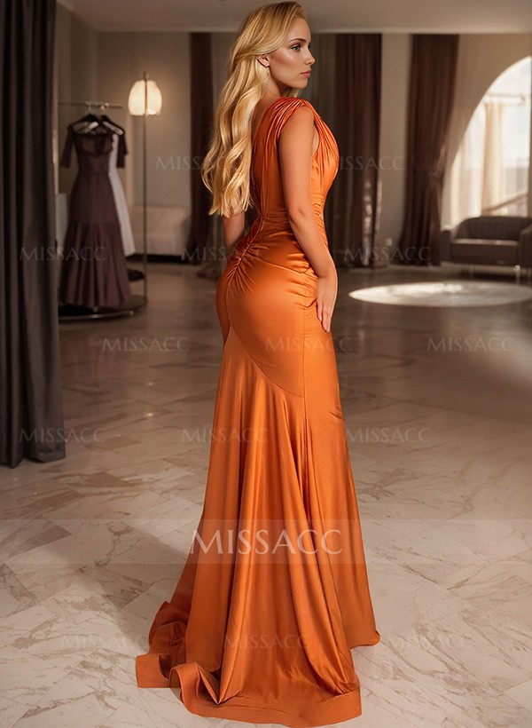 V-Neck Trumpet/Mermaid Jersey Evening Dresses