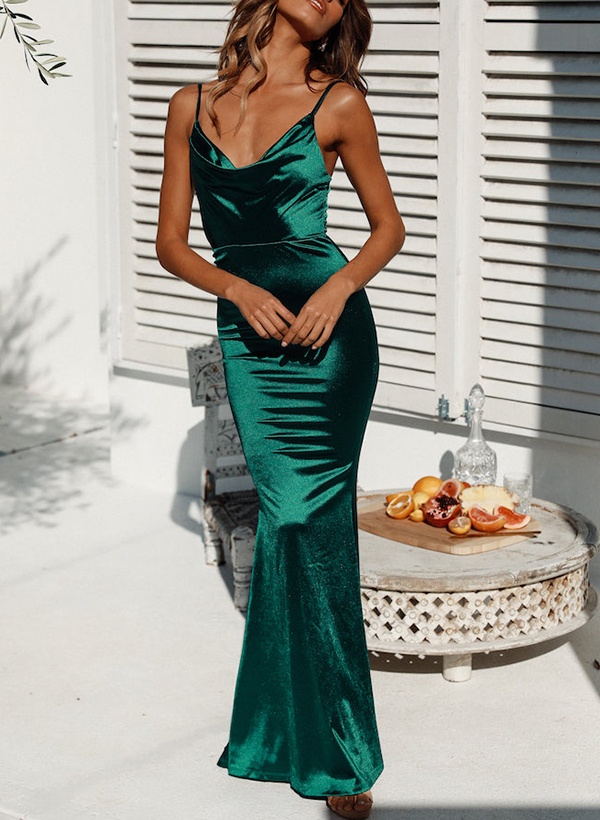 Trumpet/Mermaid Cowl Neck Sleeveless Floor-Length Velvet Evening Dresses