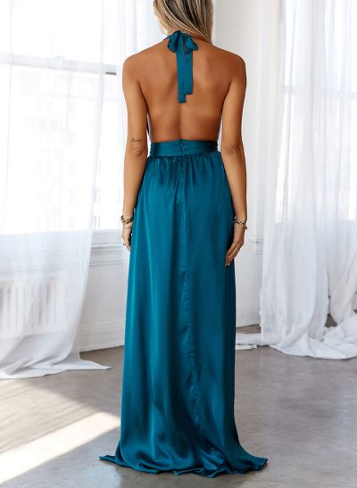 A-Line V-Neck Sleeveless Sweep Train Evening Dresses With Split Front