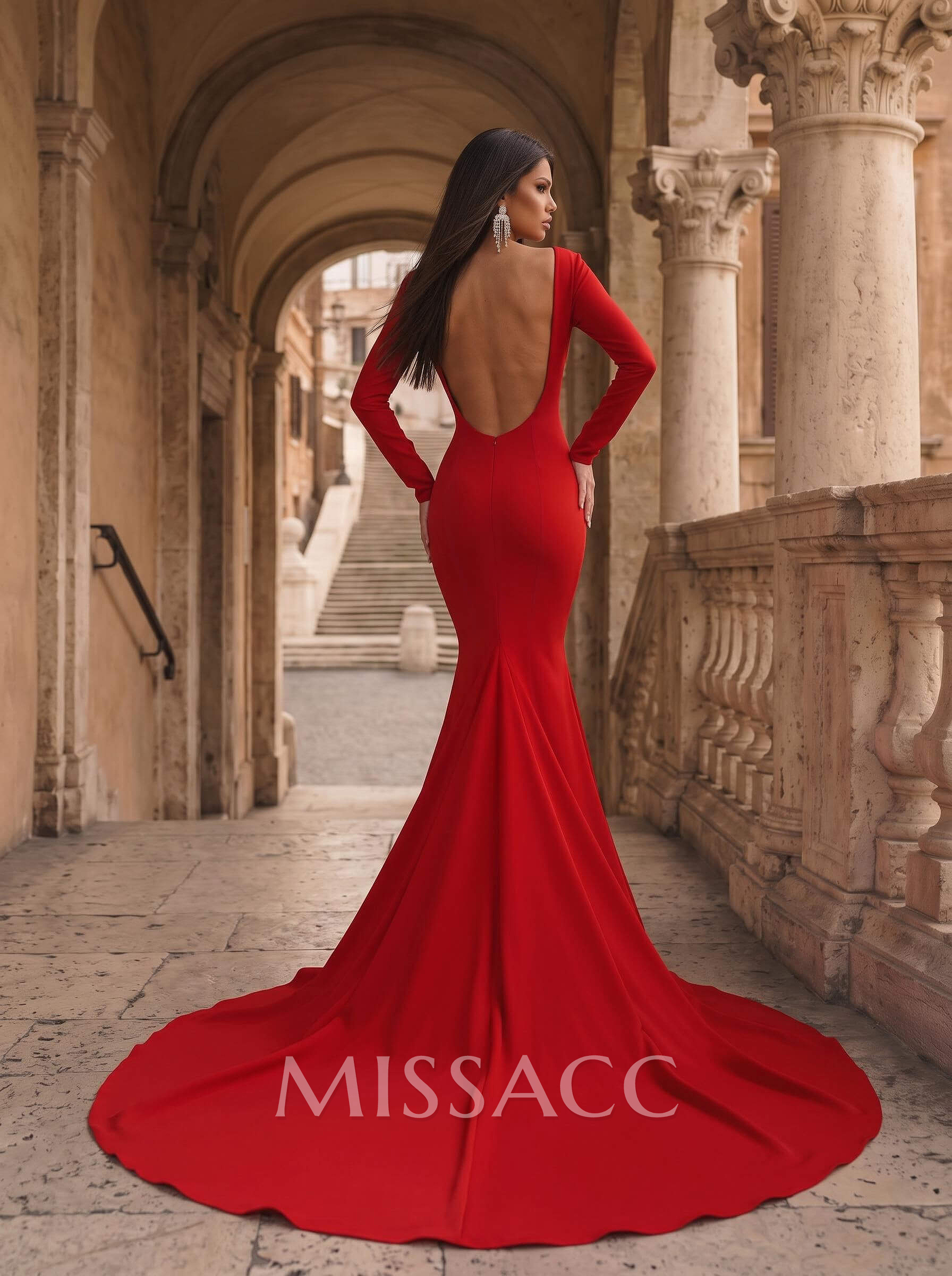 Trumpet/Mermaid Scoop Neck Long Sleeves Sweep Train Evening Dresses