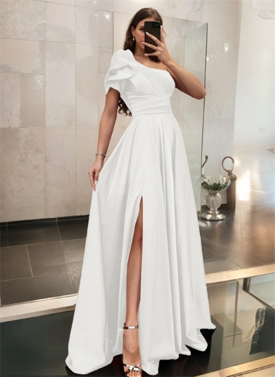 Simple One-Shoulder A-Line Satin Prom Dresses