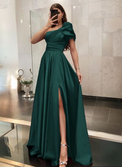 Simple One-Shoulder A-Line Satin Evening Dresses