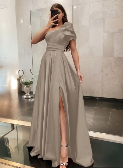 Simple One-Shoulder A-Line Satin Evening Dresses