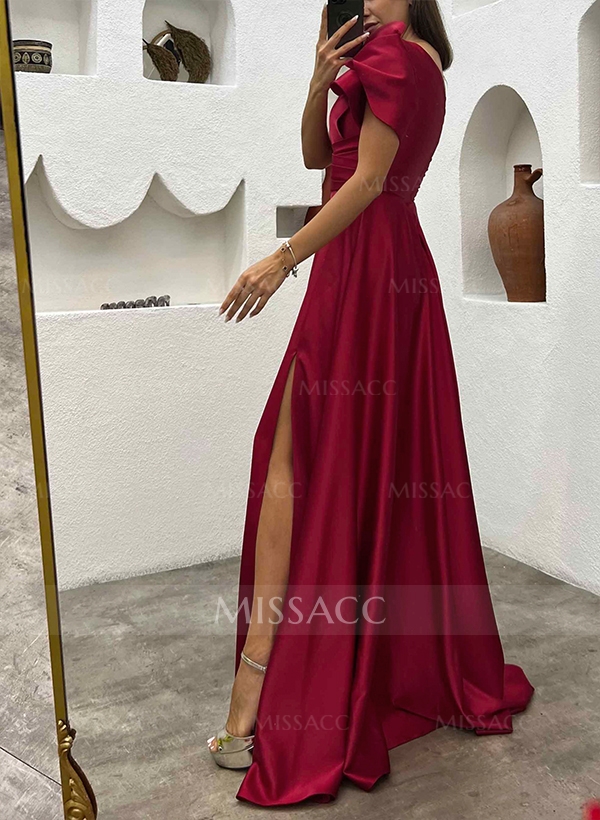 Simple One-Shoulder A-Line Satin Evening Dresses