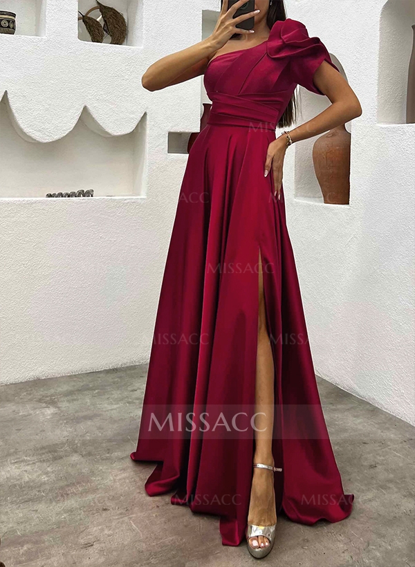 Simple One-Shoulder A-Line Satin Evening Dresses