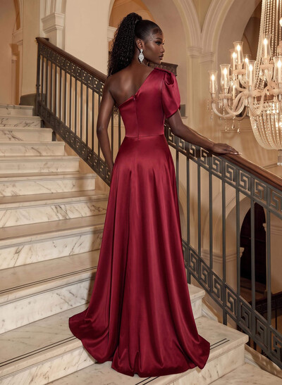 Simple One-Shoulder A-Line Satin Evening Dresses