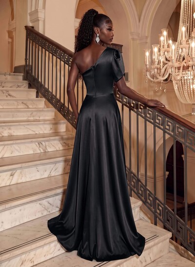 Simple One-Shoulder A-Line Satin Evening Dresses