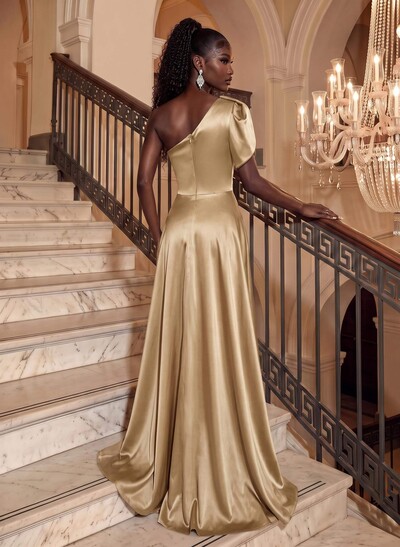 Simple One-Shoulder A-Line Satin Evening Dresses
