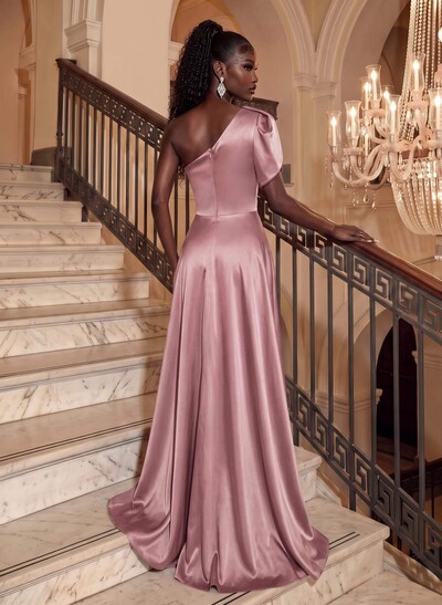 Simple One-Shoulder A-Line Satin Evening Dresses