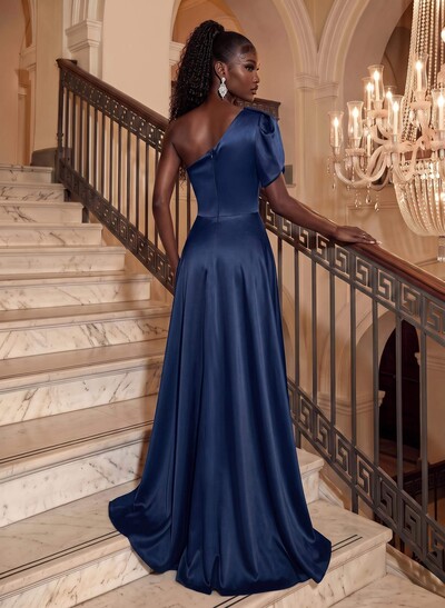 Simple One-Shoulder A-Line Satin Evening Dresses