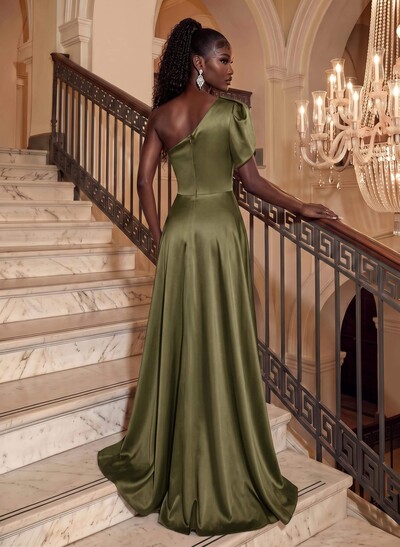 Simple One-Shoulder A-Line Satin Evening Dresses