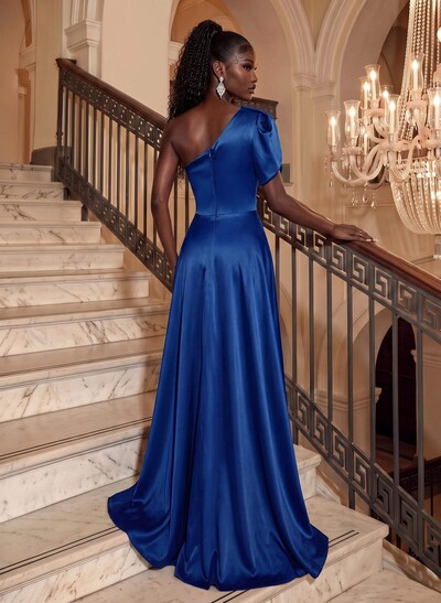 Simple One-Shoulder A-Line Satin Evening Dresses