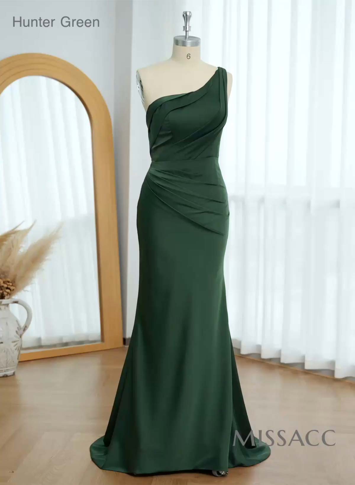 Sheath One-Shoulder Sleeveless Sweep Train Crepe Satin Evening Dresses