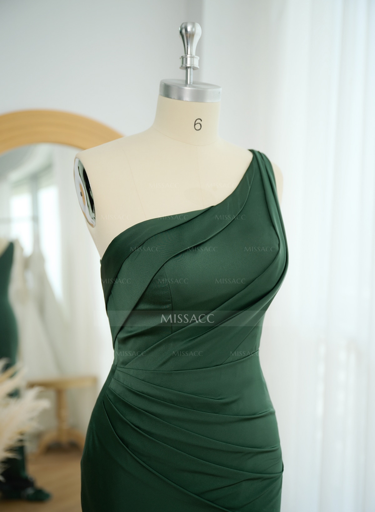 Sheath One-Shoulder Sleeveless Sweep Train Crepe Satin Evening Dresses