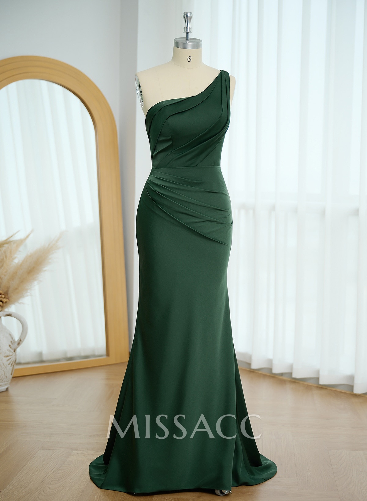 Sheath One-Shoulder Sleeveless Sweep Train Crepe Satin Evening Dresses Sheath One-Shoulder Sleeveless Sweep Train Crepe Satin Evening Dresses