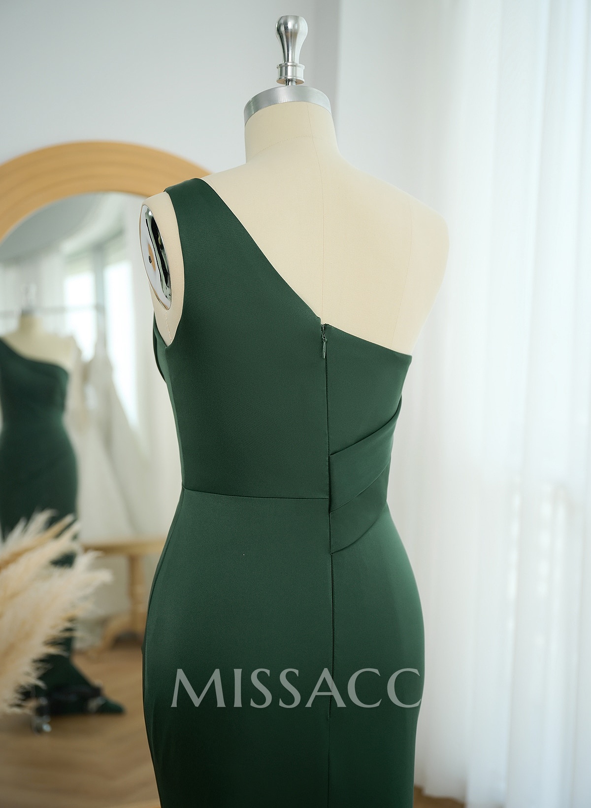 Sheath One-Shoulder Sleeveless Sweep Train Crepe Satin Evening Dresses Sheath One-Shoulder Sleeveless Sweep Train Crepe Satin Evening Dresses