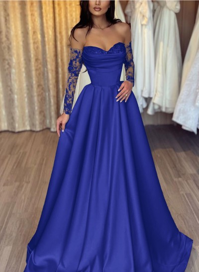 Lace Long Sleeves Sweetheart A-Line Evening Dresses With Satin
