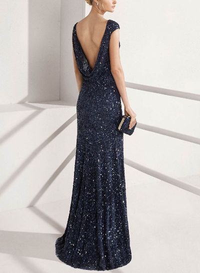 Sheath/Column Scoop Neck Velvet Sequin(Slight Stretch) Evening Dresses