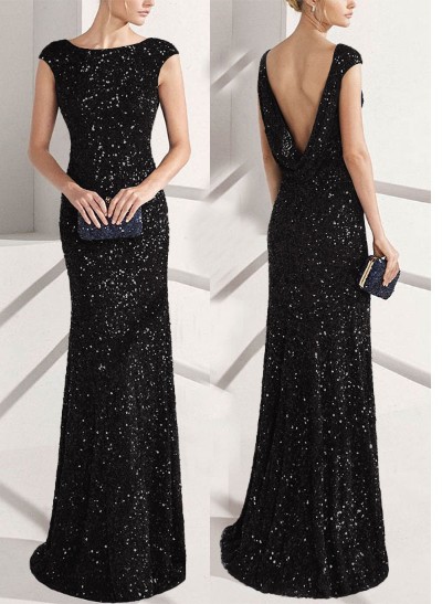 Sheath/Column Scoop Neck Velvet Sequin(Slight Stretch) Evening Dresses