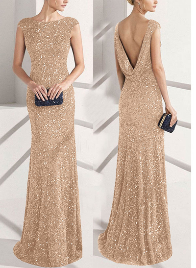 Sheath/Column Scoop Neck Velvet Sequin(Slight Stretch) Evening Dresses