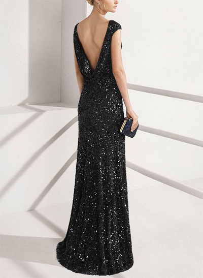 Sheath/Column Scoop Neck Velvet Sequin(Slight Stretch) Evening Dresses