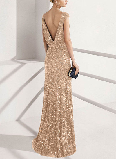Sheath/Column Scoop Neck Velvet Sequin(Slight Stretch) Evening Dresses