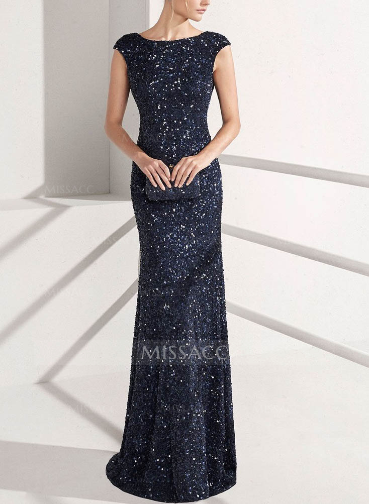 Sheath/Column Scoop Neck Velvet Sequin(Slight Stretch) Evening Dresses