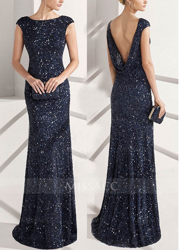 Sheath/Column Scoop Neck Velvet Sequin(Slight Stretch) Evening Dresses