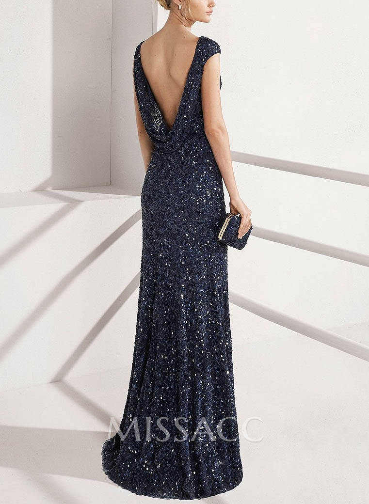 Sheath/Column Scoop Neck Velvet Sequin(Slight Stretch) Evening Dresses Sheath/Column Scoop Neck Velvet Sequin(Slight Stretch) Evening Dresses