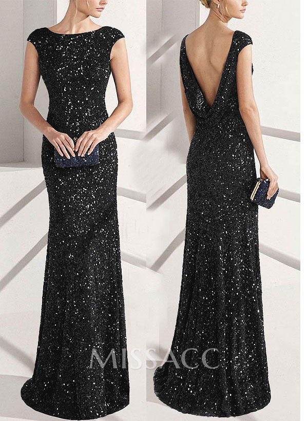 Sheath/Column Scoop Neck Velvet Sequin(Slight Stretch) Evening Dresses