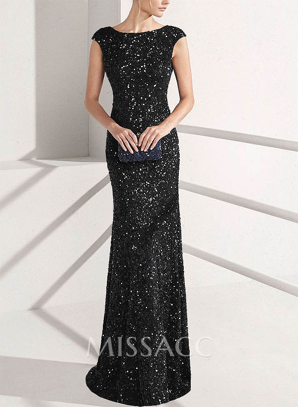 Sheath/Column Scoop Neck Velvet Sequin(Slight Stretch) Evening Dresses