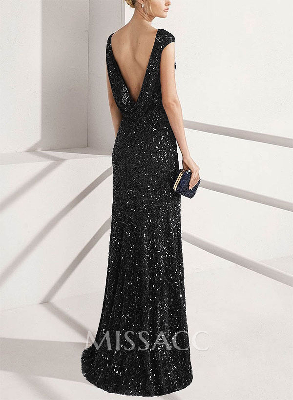 Sheath/Column Scoop Neck Velvet Sequin(Slight Stretch) Evening Dresses