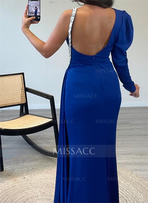 V-Neck Long Sleeves Open Back Sparkly Evening Dresses