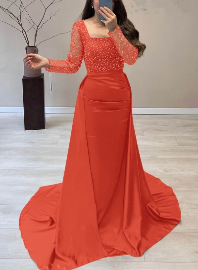 Sequined Square Neckline Long Sleeves Evening Dresses Sequined Square Neckline Long Sleeves Evening Dresses