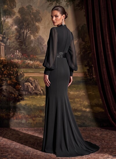 V-Neck Long Sleeves Simple Evening Dresses