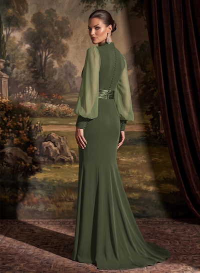 V-Neck Long Sleeves Simple Evening Dresses