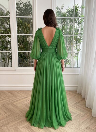 Romantic V-Neck Long Sleeves Princess Evening Dresses