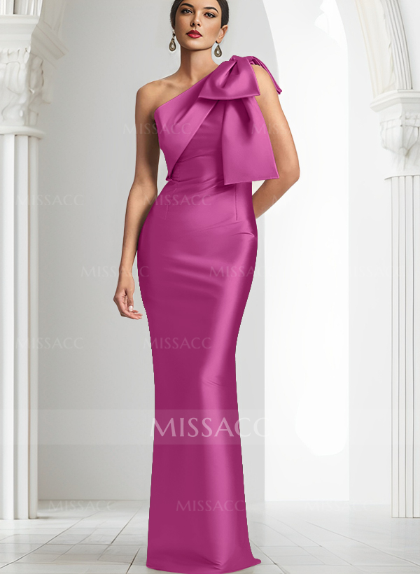 Sheath/Column One-Shoulder Satin Evening Dresses With Bow(s)